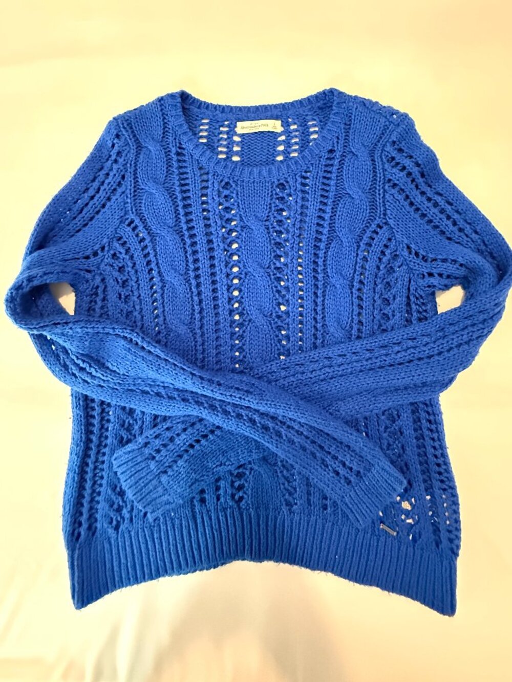 Abercrombie & Fitch Blue Cable Knit Openwork Sweater Size Large